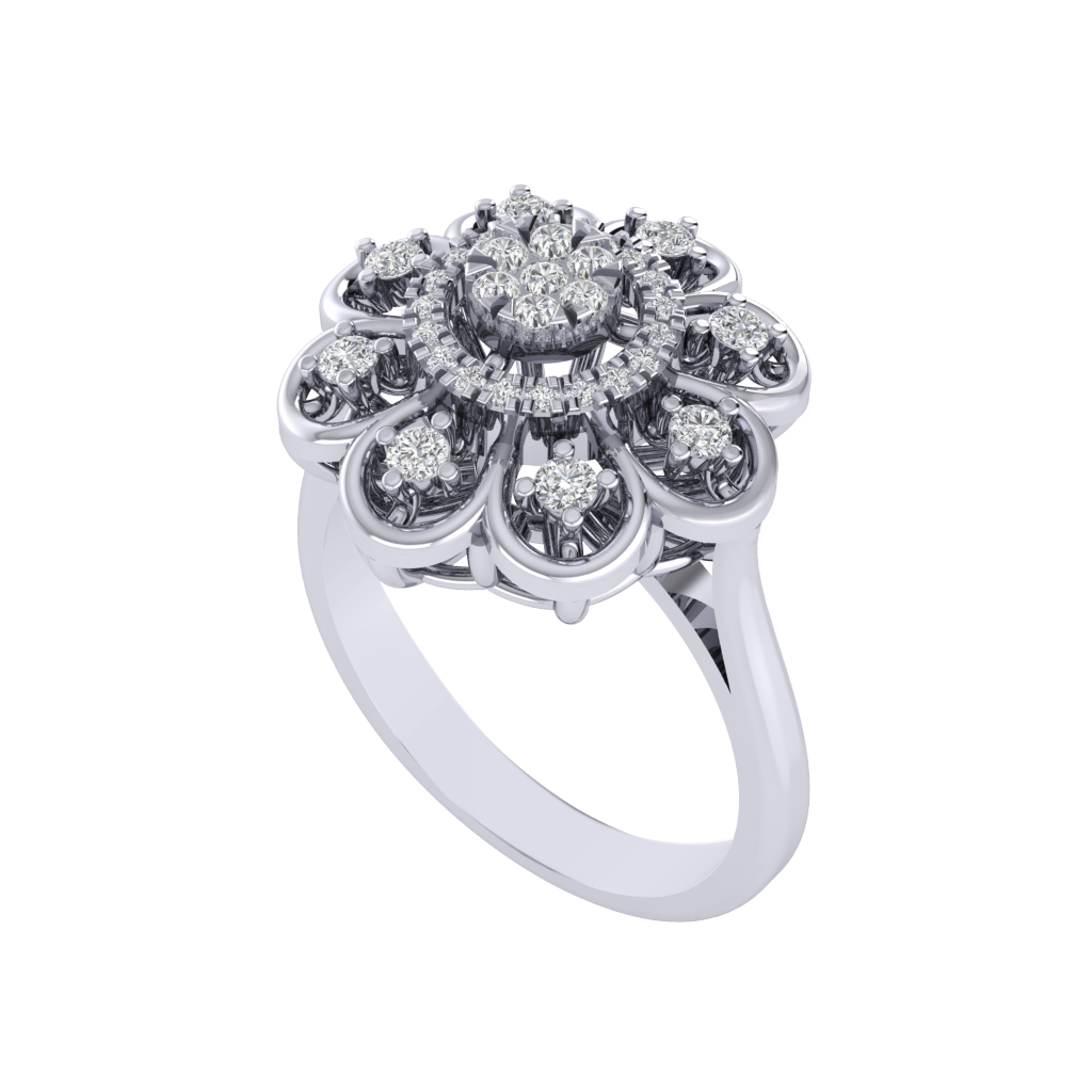 Diamtrendz 925 sterling silver white gold plated cubic zirconia floral ring