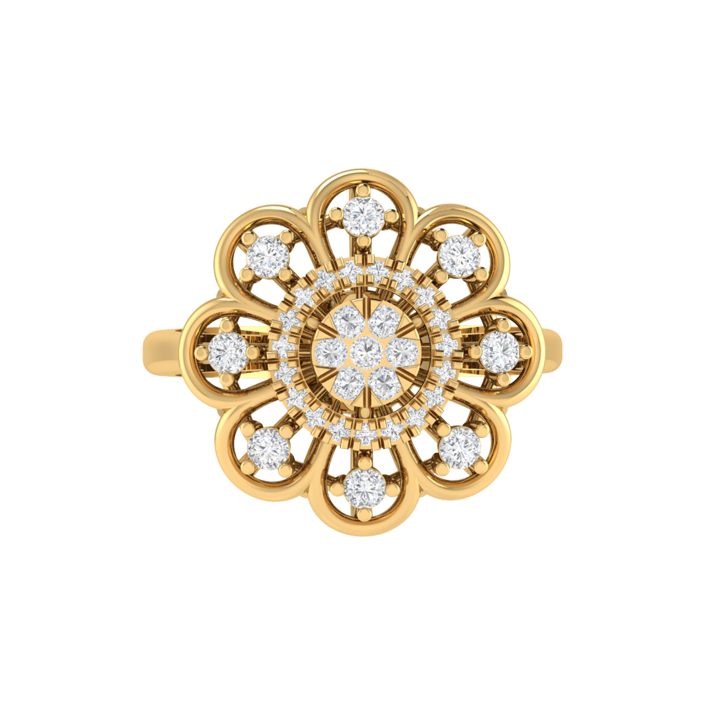 Diamtrendz 925 sterling silver yellow gold plated cubic zirconia floral ring