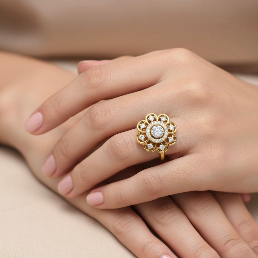 925 Sterling Silver Cubic Zirconia Floral Ring