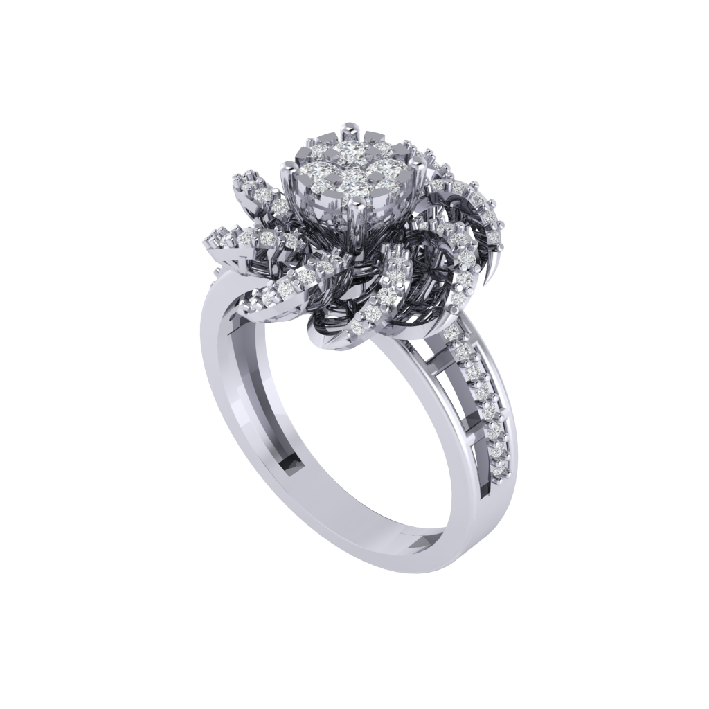 Diamtrendz 925 sterling silver white gold plated cubic zirconia floral ring