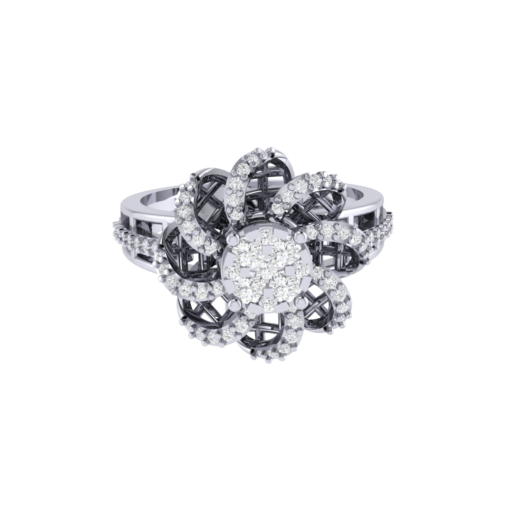 Diamtrendz 925 sterling silver white gold plated cubic zirconia floral ring