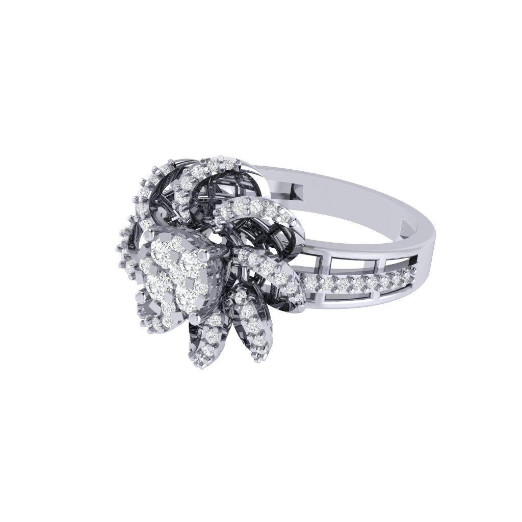 Diamtrendz 925 sterling silver white gold plated cubic zirconia floral ring