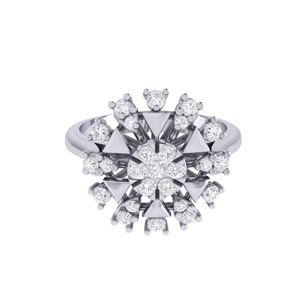 Diamtrendz 925 sterling silver white gold plated cubic zirconia floral ring