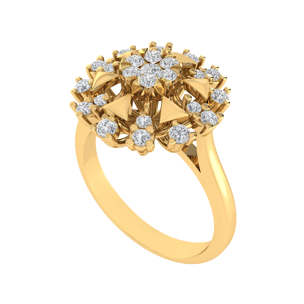 Diamtrendz 925 sterling silver yellow gold plated cubic zirconia floral ring