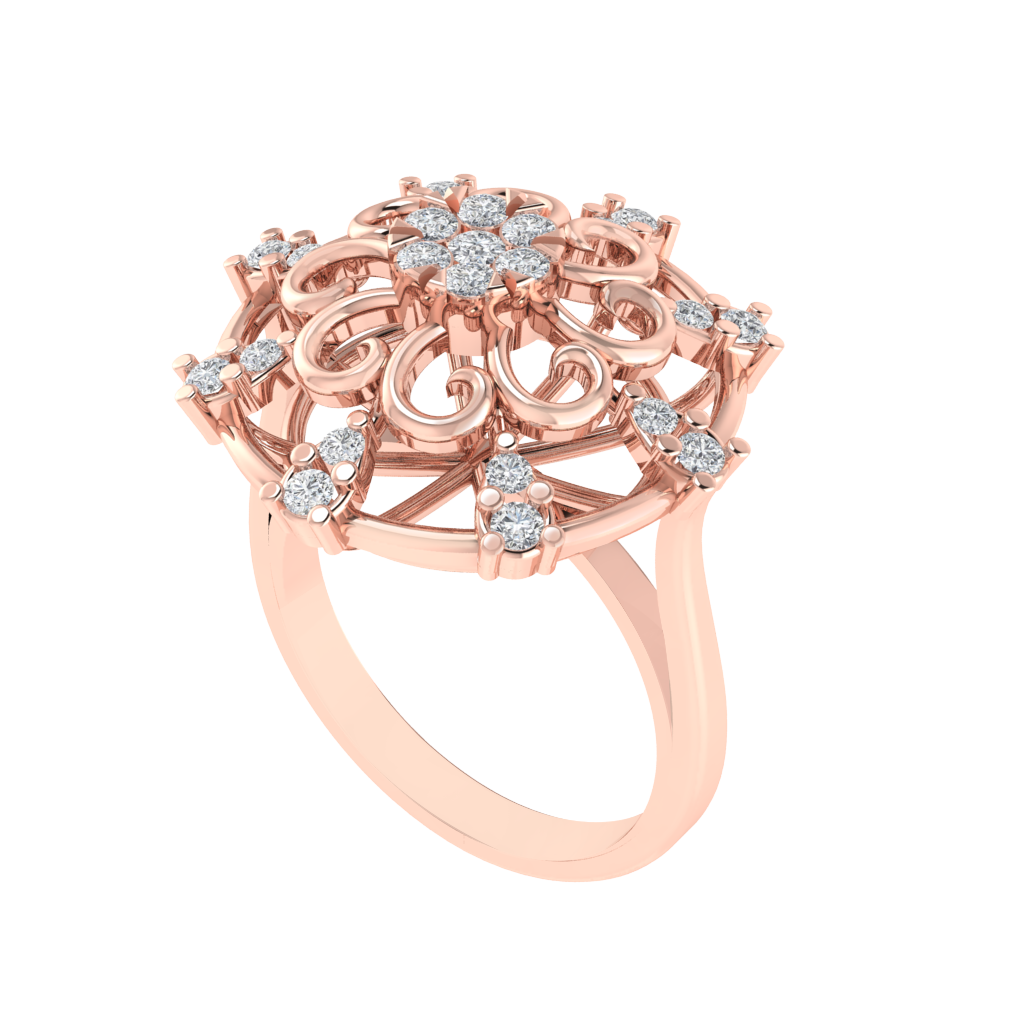 Diamtrendz 925 sterling silver rose gold plated cubic zirconia floral ring