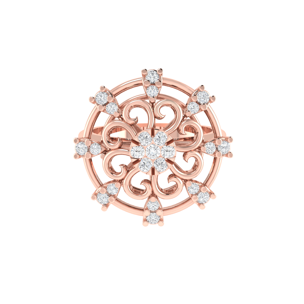 Diamtrendz 925 sterling silver rose gold plated cubic zirconia floral ring