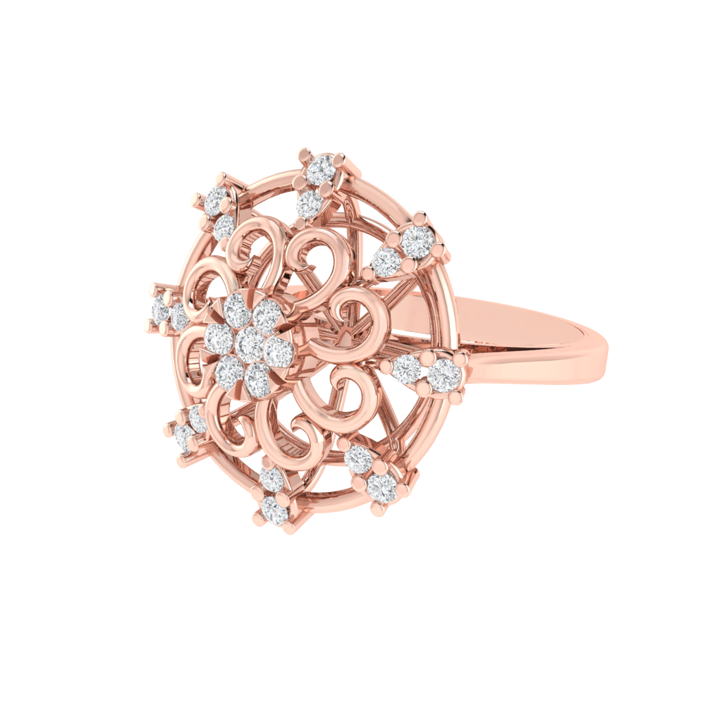Diamtrendz 925 sterling silver rose gold plated cubic zirconia floral ring
