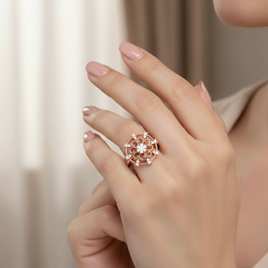 925 Sterling Silver Cubic Zirconia Floral Ring