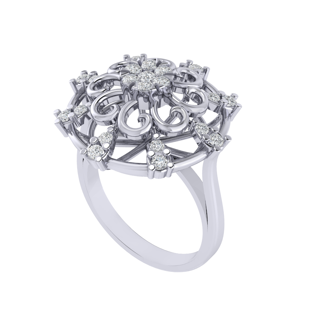 Diamtrendz 925 sterling silver white gold plated cubic zirconia floral ring