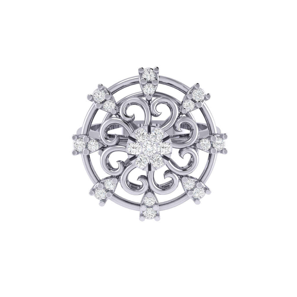 Diamtrendz 925 sterling silver white gold plated cubic zirconia floral ring