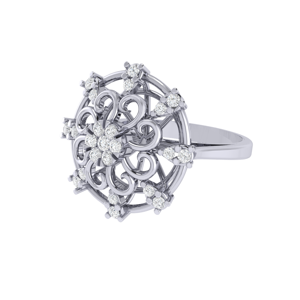 Diamtrendz 925 sterling silver white gold plated cubic zirconia floral ring