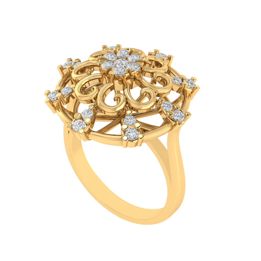Diamtrendz 925 sterling silver yellow gold plated cubic zirconia floral ring