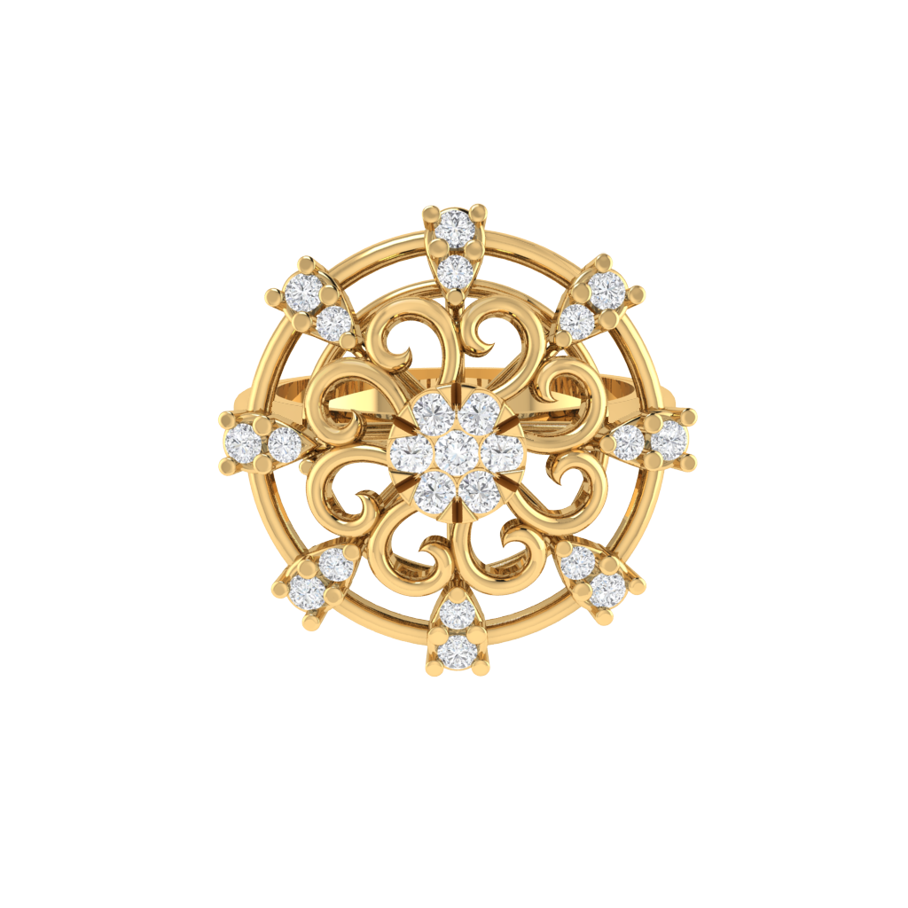 Diamtrendz 925 sterling silver yellow gold plated cubic zirconia floral ring