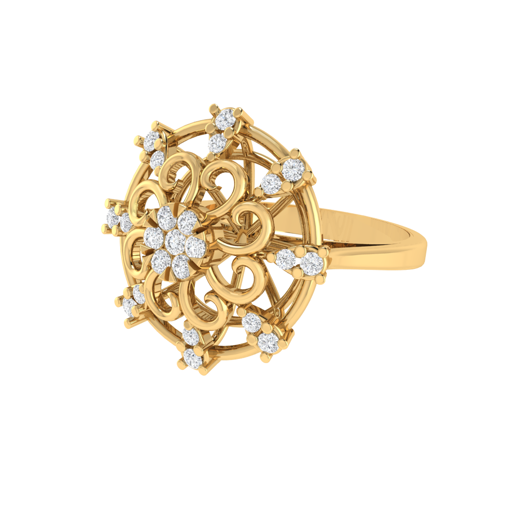 Diamtrendz 925 sterling silver yellow gold plated cubic zirconia floral ring