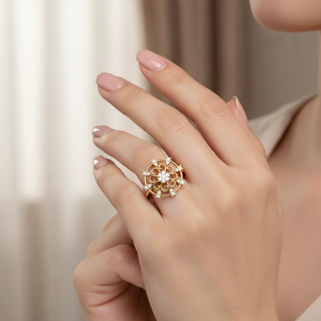 925 Sterling Silver Cubic Zirconia Floral Ring