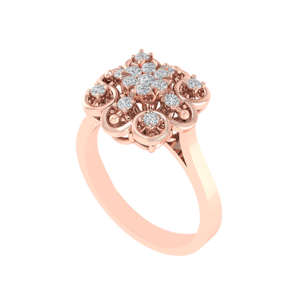 Diamtrendz 925 sterling silver rose gold plated cubic zirconia floral ring