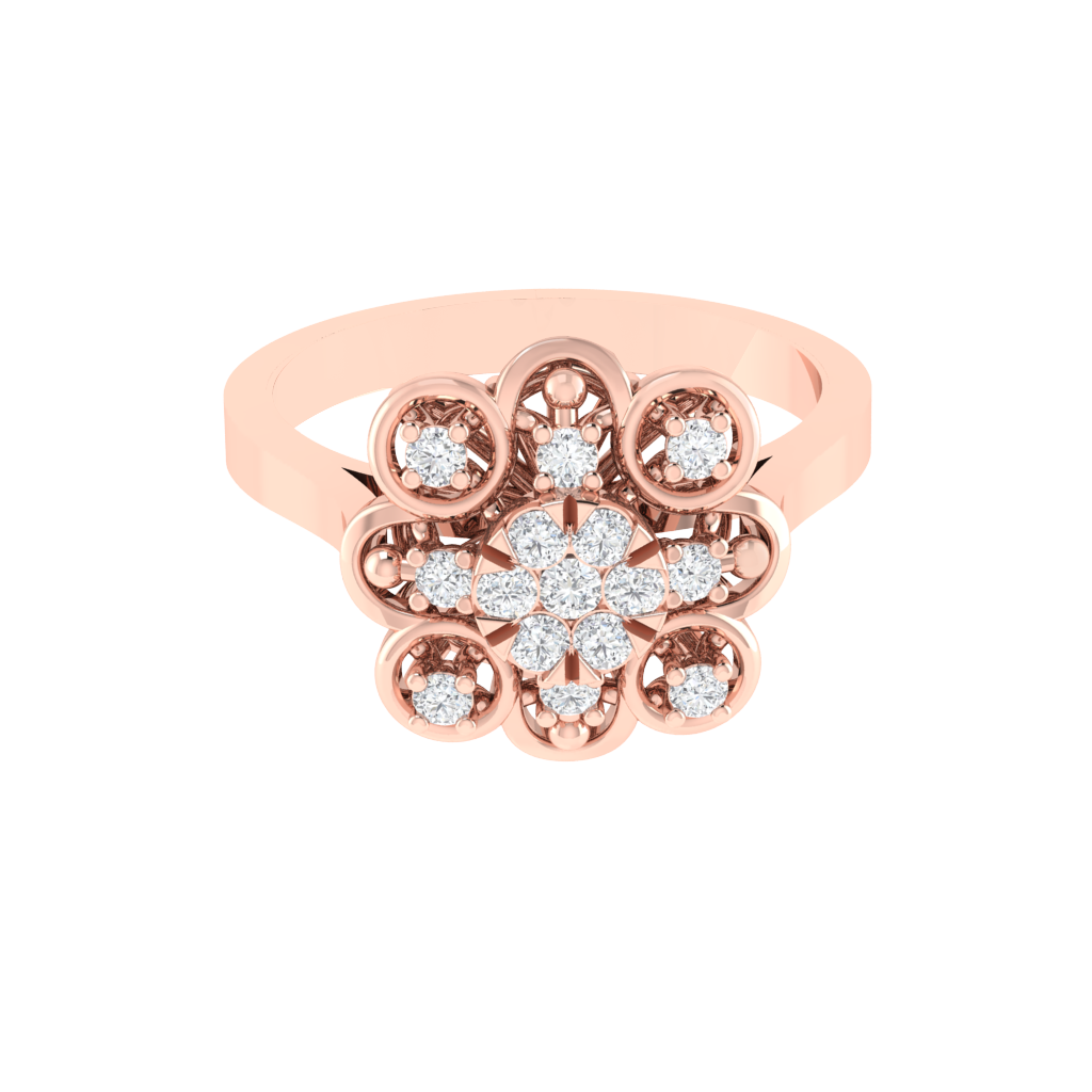 Diamtrendz 925 sterling silver rose gold plated cubic zirconia floral ring