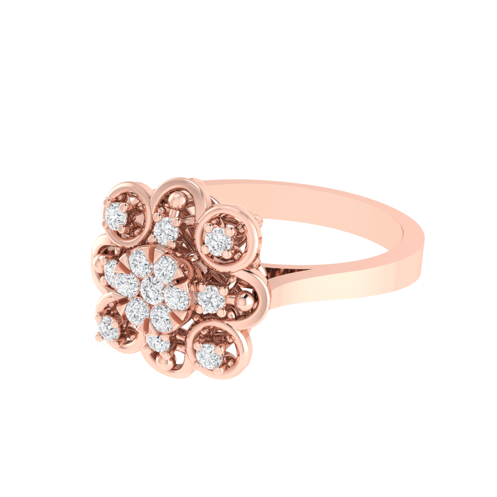 Diamtrendz 925 sterling silver rose gold plated cubic zirconia floral ring