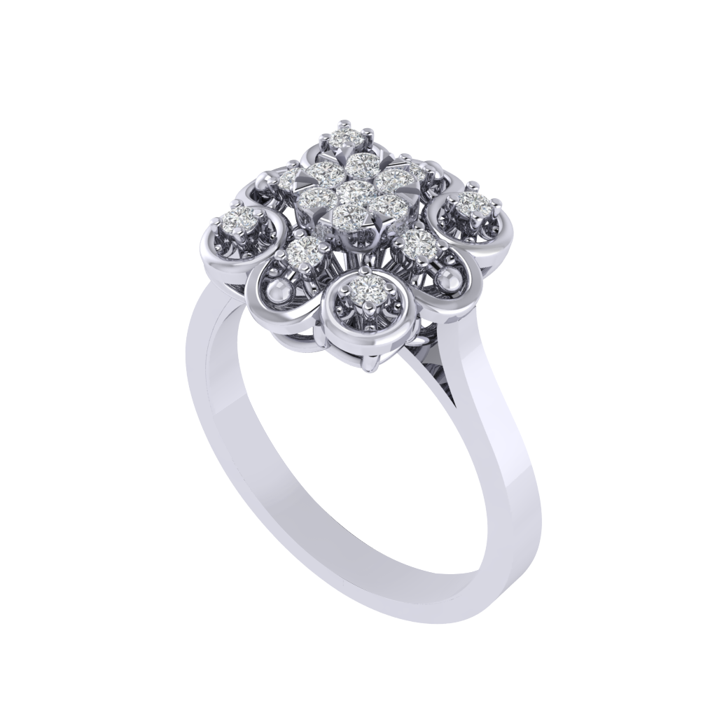 Diamtrendz 925 sterling silver white gold plated cubic zirconia floral ring