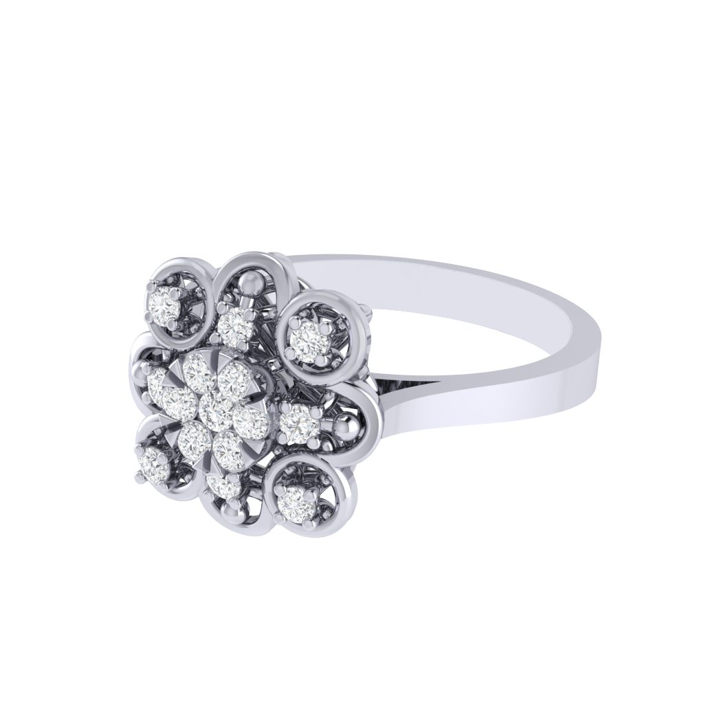 Diamtrendz 925 sterling silver white gold plated cubic zirconia floral ring