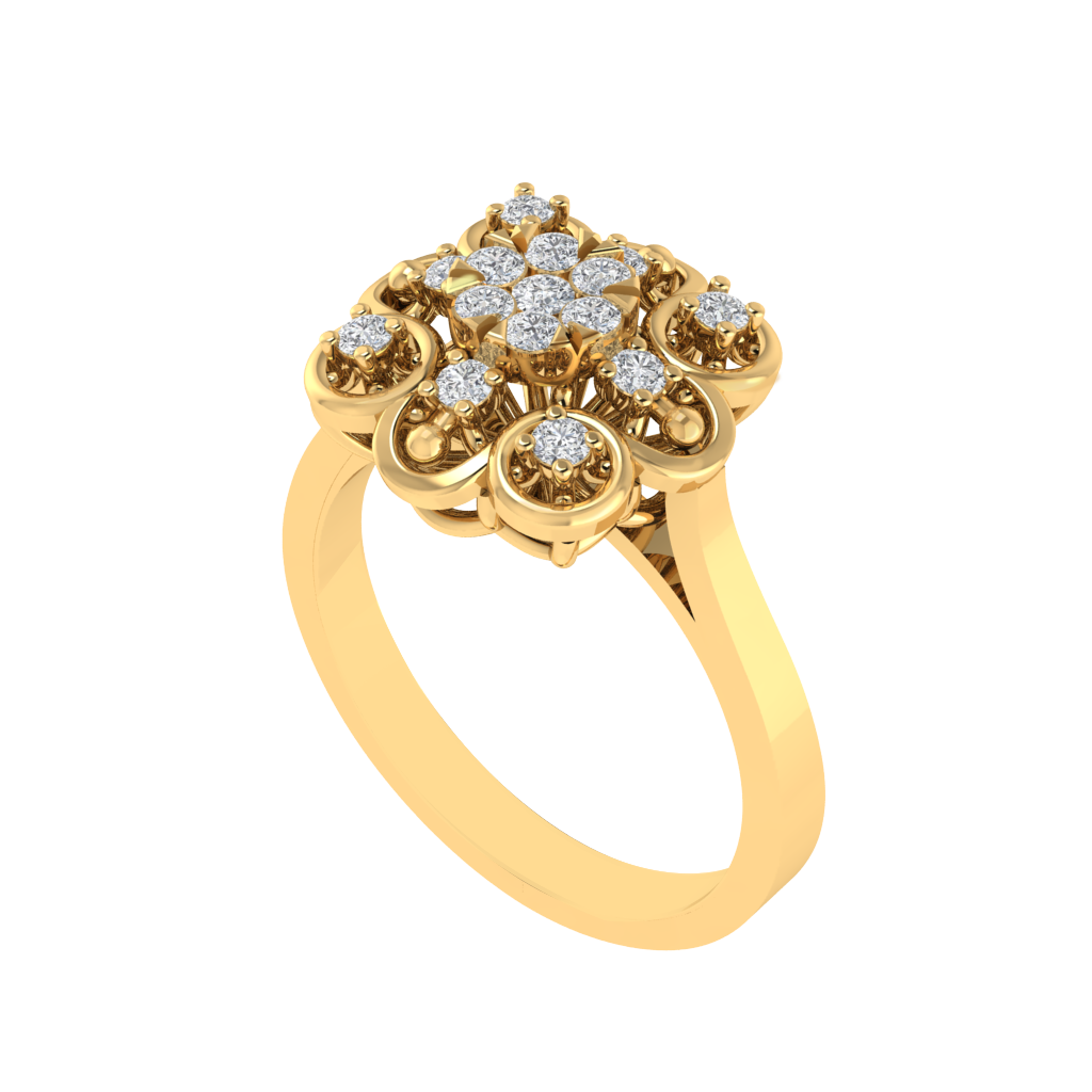 Diamtrendz 925 sterling silver yellow gold plated cubic zirconia floral ring
