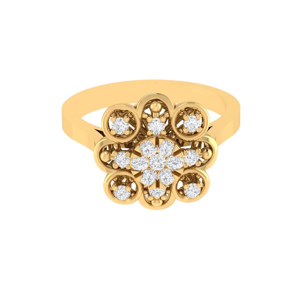 Diamtrendz 925 sterling silver yellow gold plated cubic zirconia floral ring