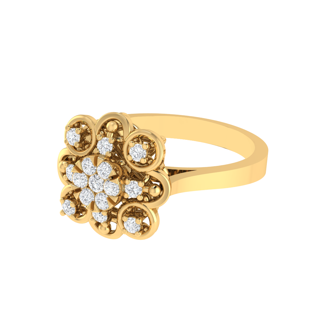 Diamtrendz 925 sterling silver yellow gold plated cubic zirconia floral ring