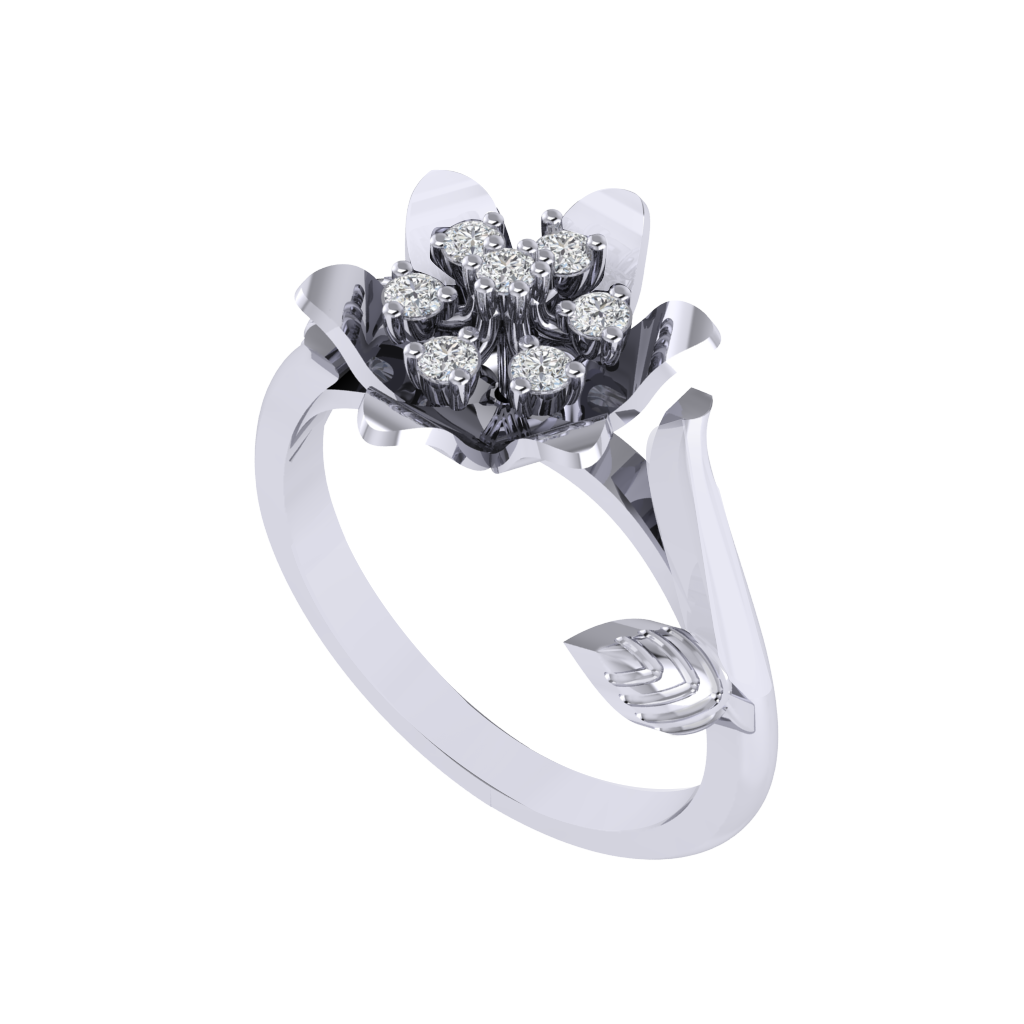 Diamtrendz 925 sterling silver white gold plated cubic zirconia floral ring