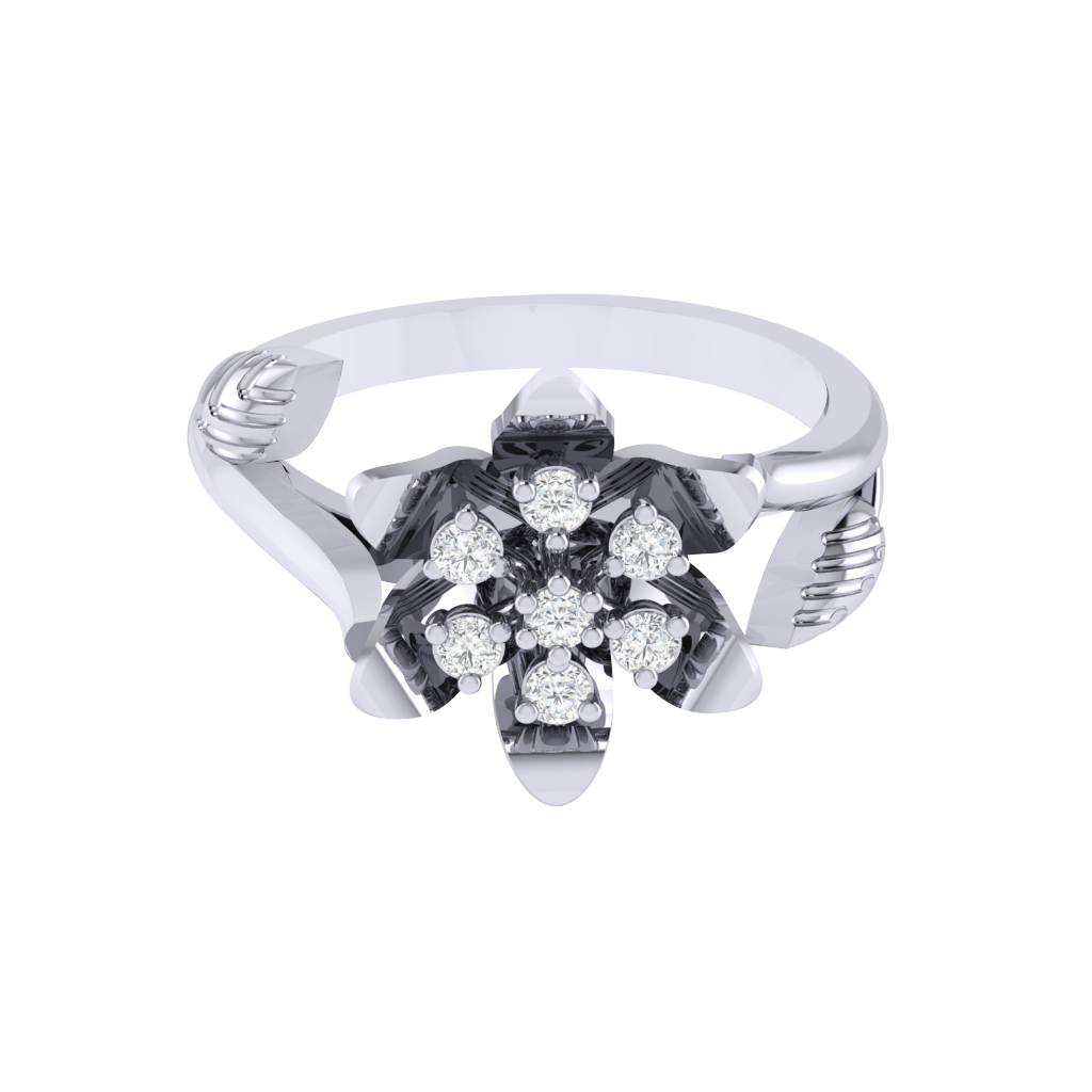Diamtrendz 925 sterling silver white gold plated cubic zirconia floral ring