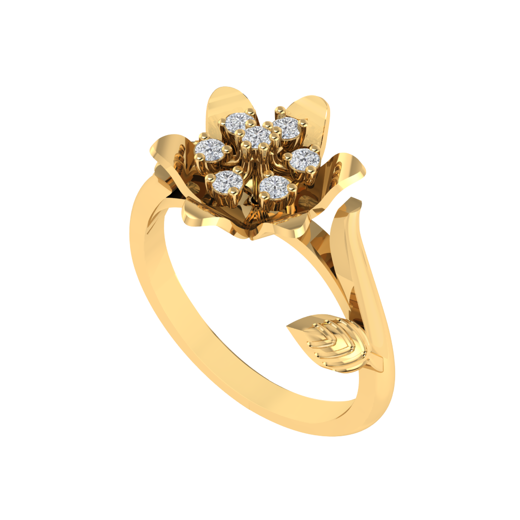 Diamtrendz 925 sterling silver yellow gold plated cubic zirconia floral ring
