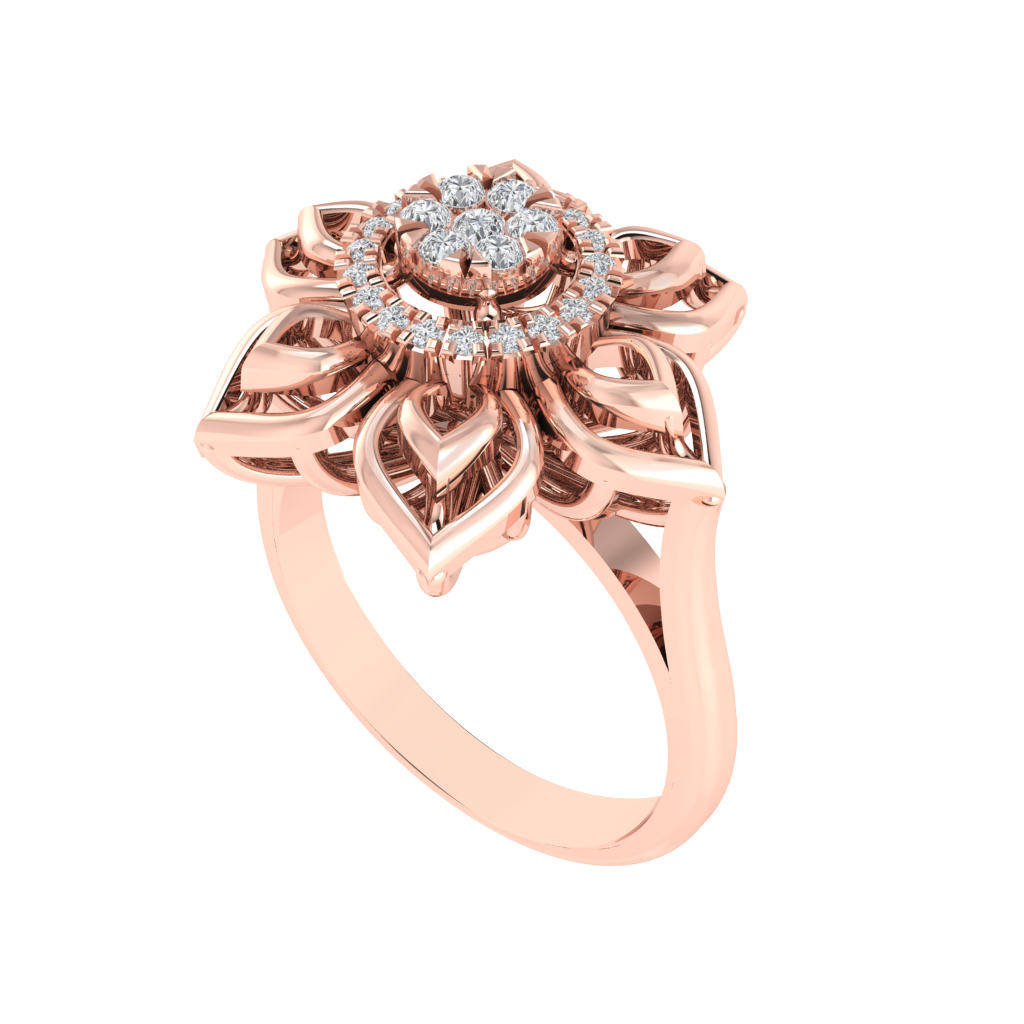 Diamtrendz 925 sterling silver rose gold plated cubic zirconia floral ring