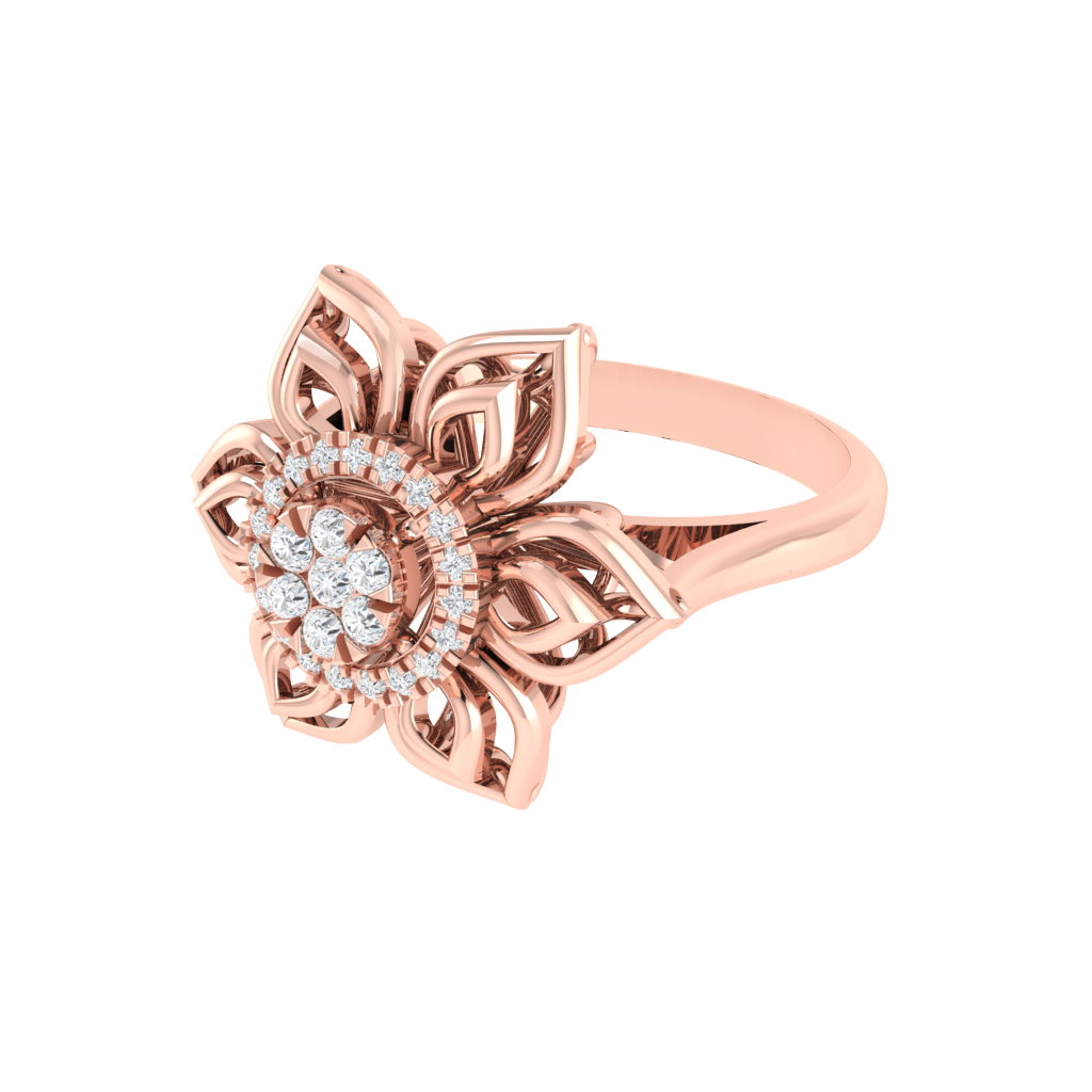 Diamtrendz 925 sterling silver rose gold plated cubic zirconia floral ring