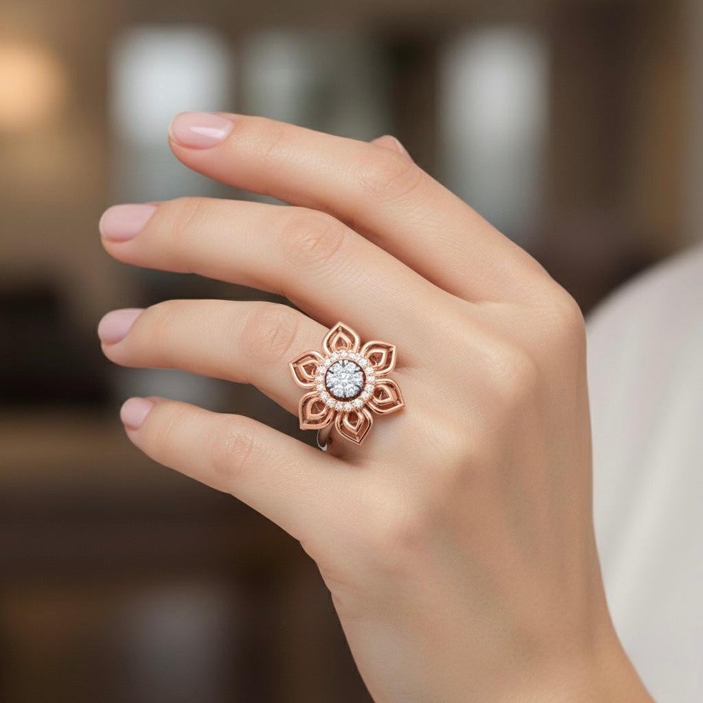 925 Sterling Silver Cubic Zirconia Floral Ring