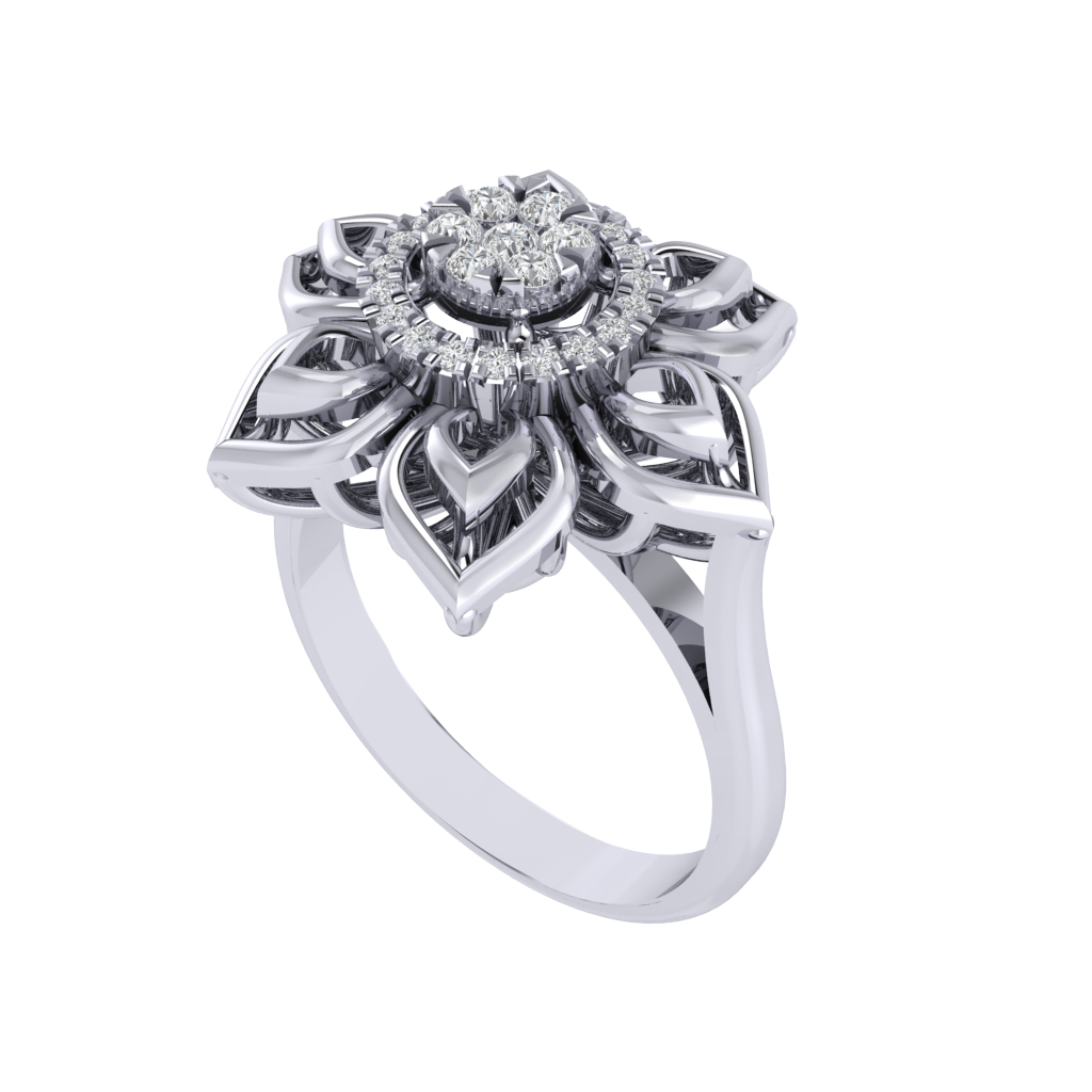 Diamtrendz 925 sterling silver white gold plated cubic zirconia floral ring