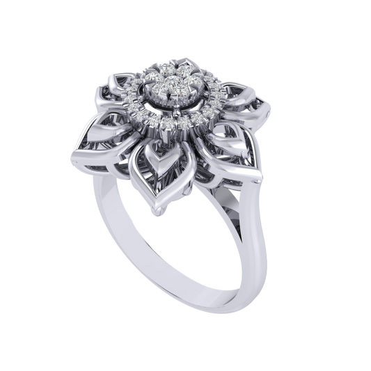 Diamtrendz 925 sterling silver white gold plated cubic zirconia floral ring