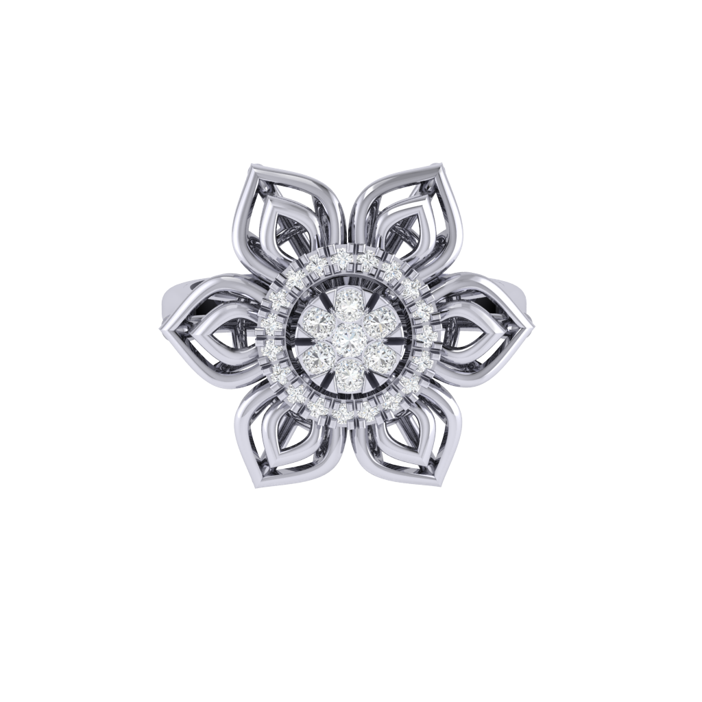 Diamtrendz 925 sterling silver white gold plated cubic zirconia floral ring