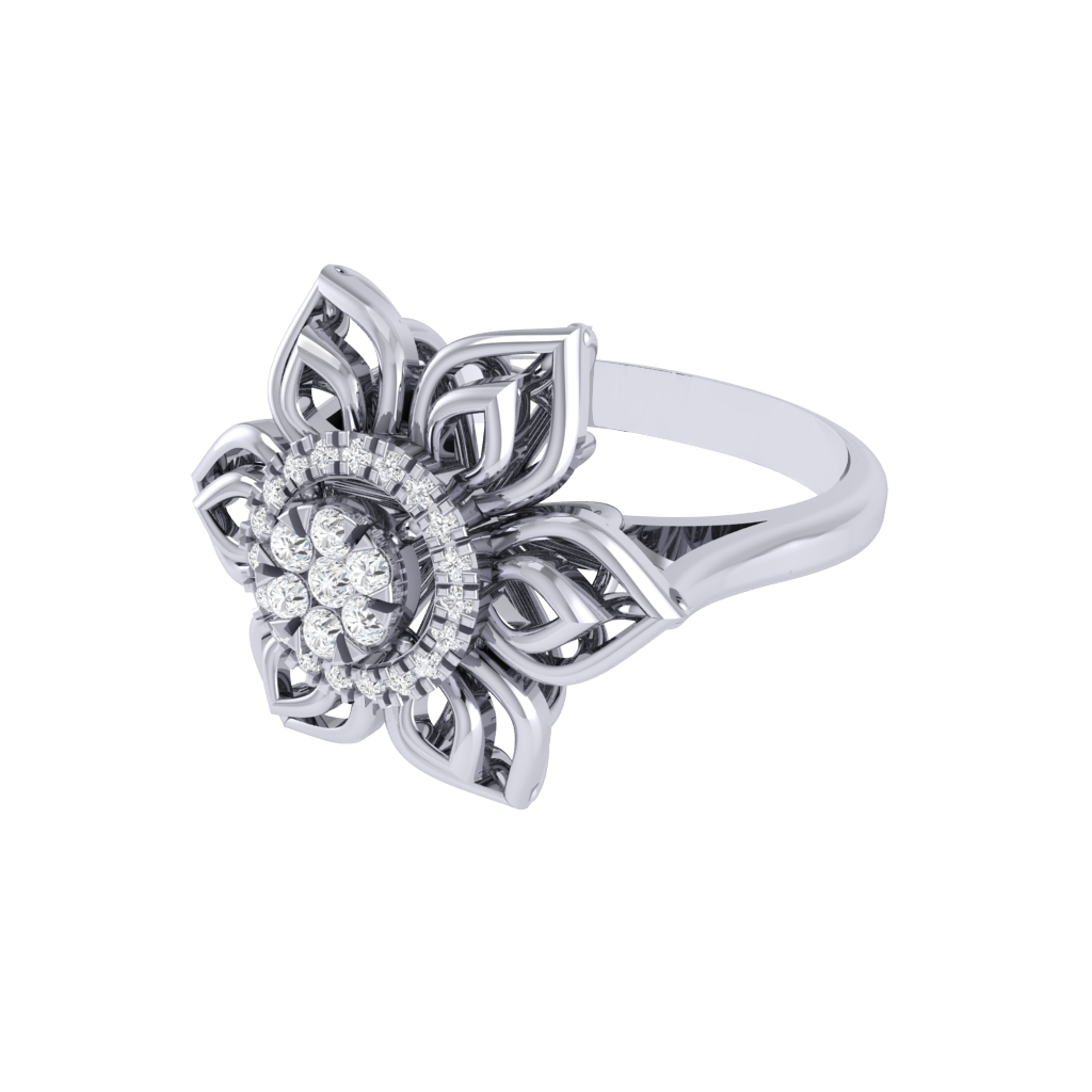 Diamtrendz 925 sterling silver white gold plated cubic zirconia floral ring