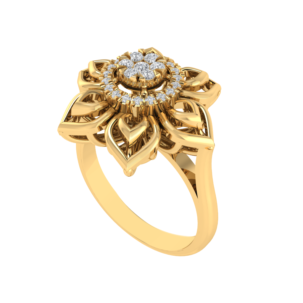 Diamtrendz 925 sterling silver yellow gold plated cubic zirconia floral ring