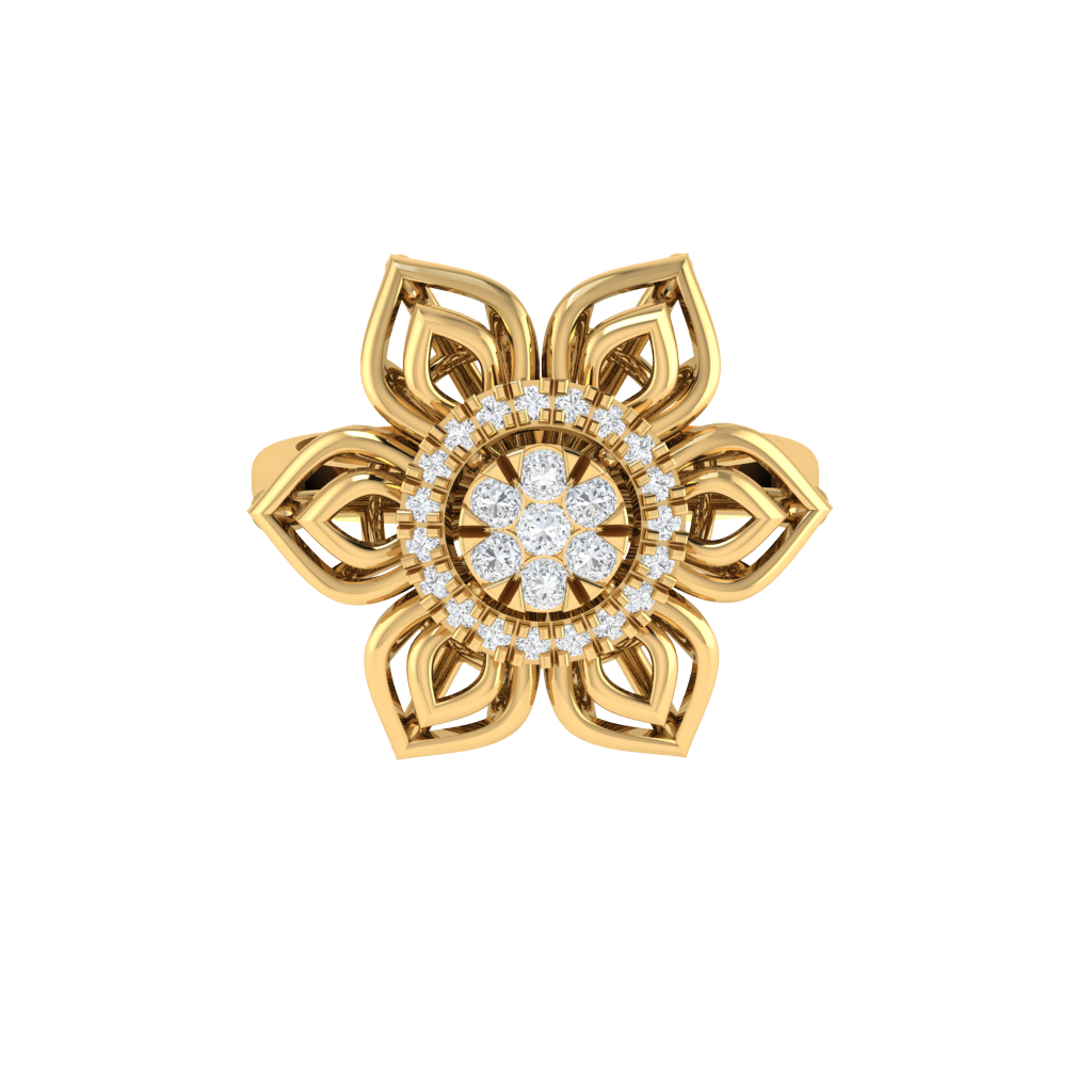 Diamtrendz 925 sterling silver yellow gold plated cubic zirconia floral ring