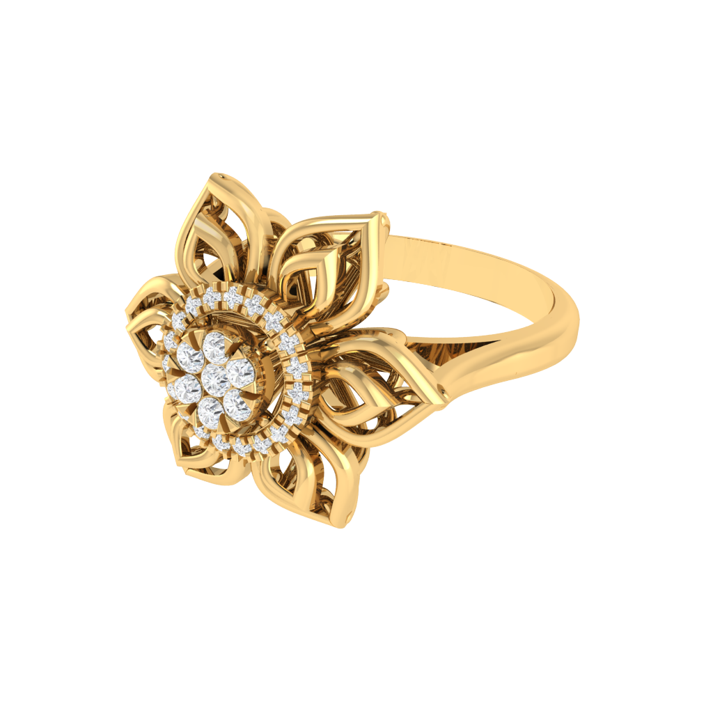 Diamtrendz 925 sterling silver yellow gold plated cubic zirconia floral ring