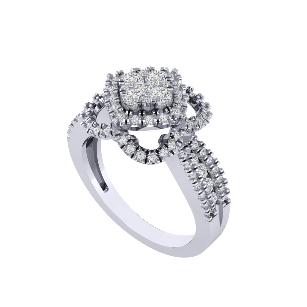 Diamtrendz 925 sterling silver white gold plated cubic zirconia floral ring