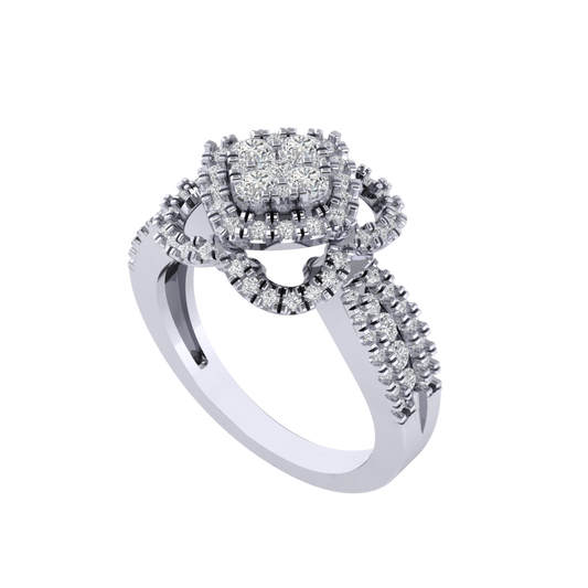 Diamtrendz 925 sterling silver white gold plated cubic zirconia floral ring