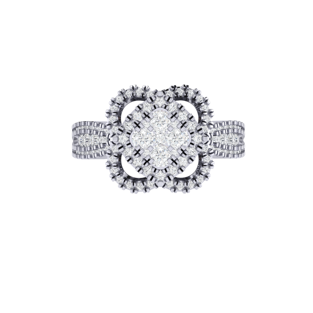 Diamtrendz 925 sterling silver white gold plated cubic zirconia floral ring