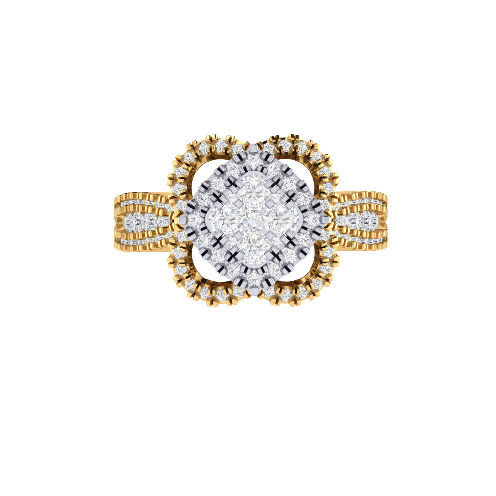 Diamtrendz 925 sterling silver yellow gold plated cubic zirconia floral ring