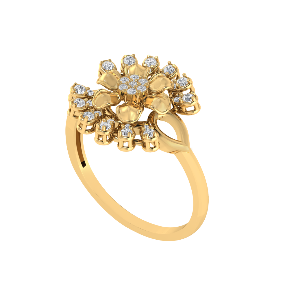 Diamtrendz 925 sterling silver yellow gold plated cubic zirconia floral ring