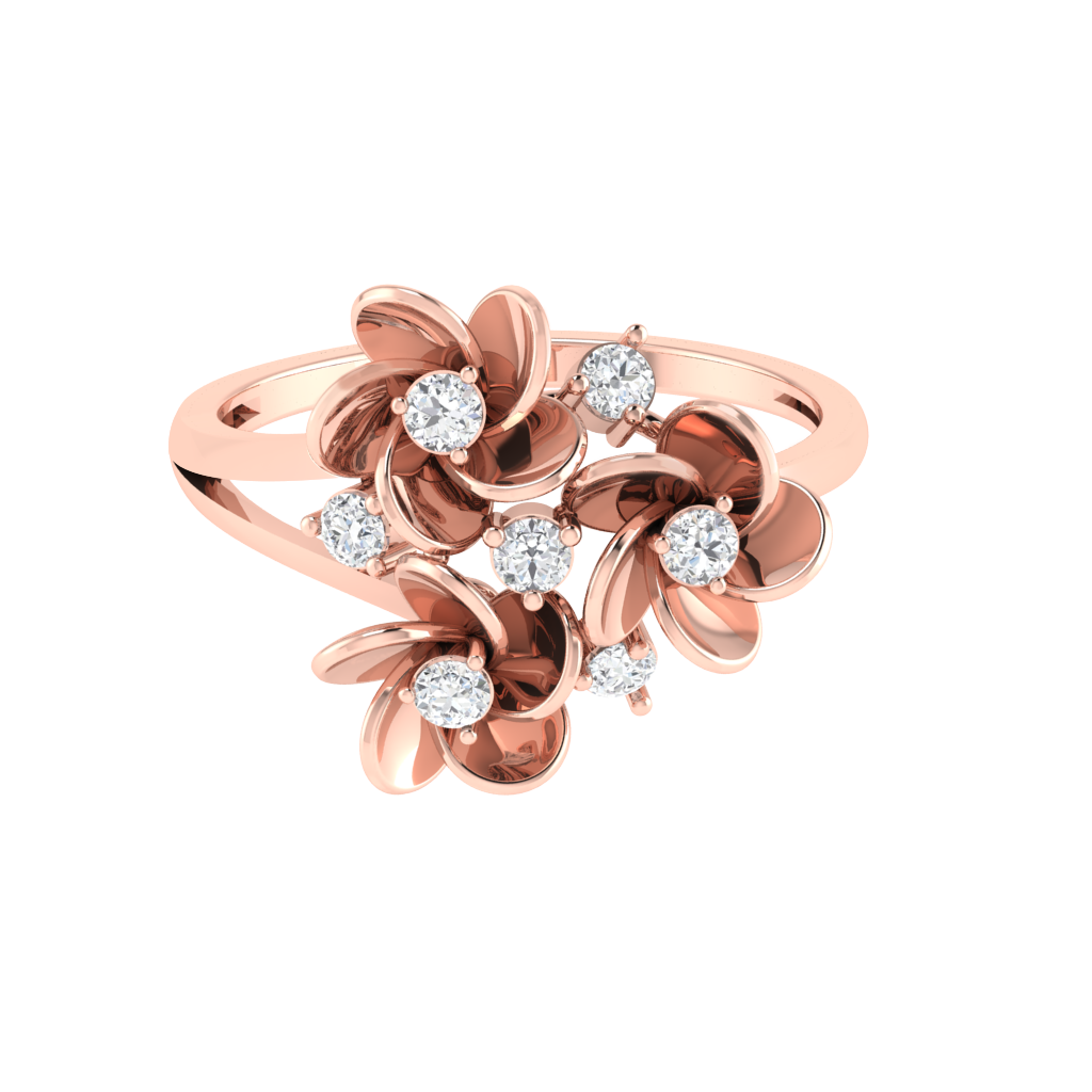 Diamtrendz 925 sterling silver rose gold plated cubic zirconia floral ring