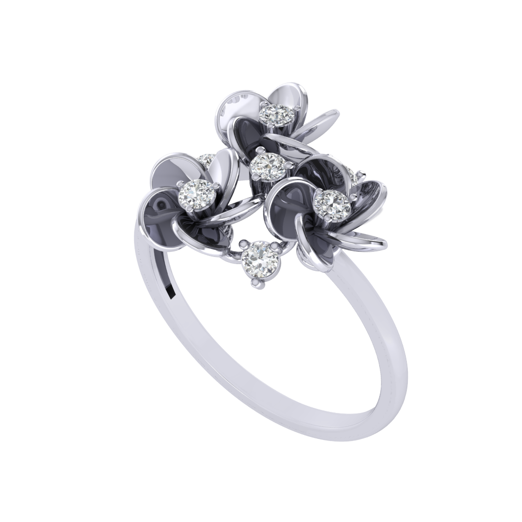 Diamtrendz 925 sterling silver white gold plated cubic zirconia floral ring