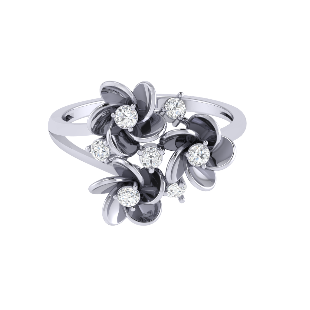 Diamtrendz 925 sterling silver white gold plated cubic zirconia floral ring