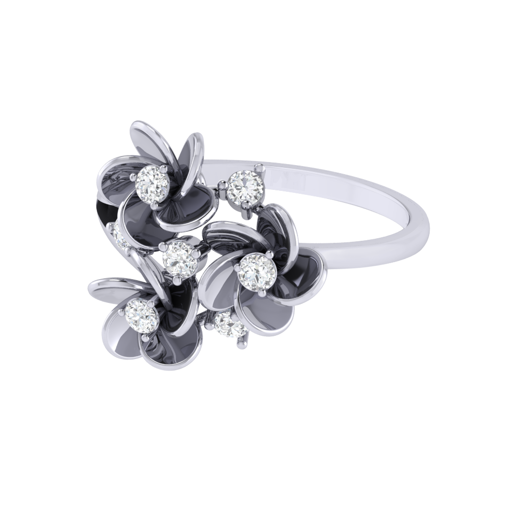 Diamtrendz 925 sterling silver white gold plated cubic zirconia floral ring