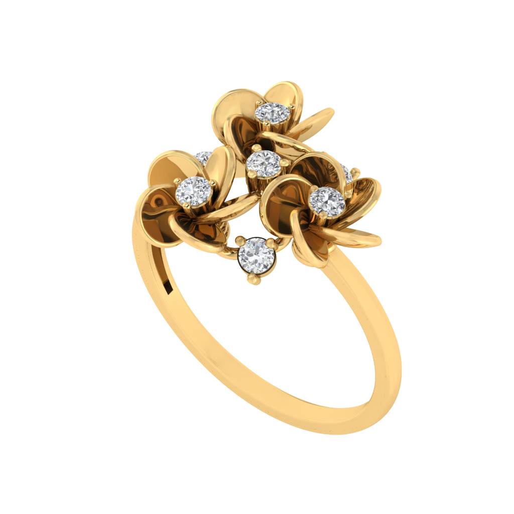 Diamtrendz 925 sterling silver yellow gold plated cubic zirconia floral ring